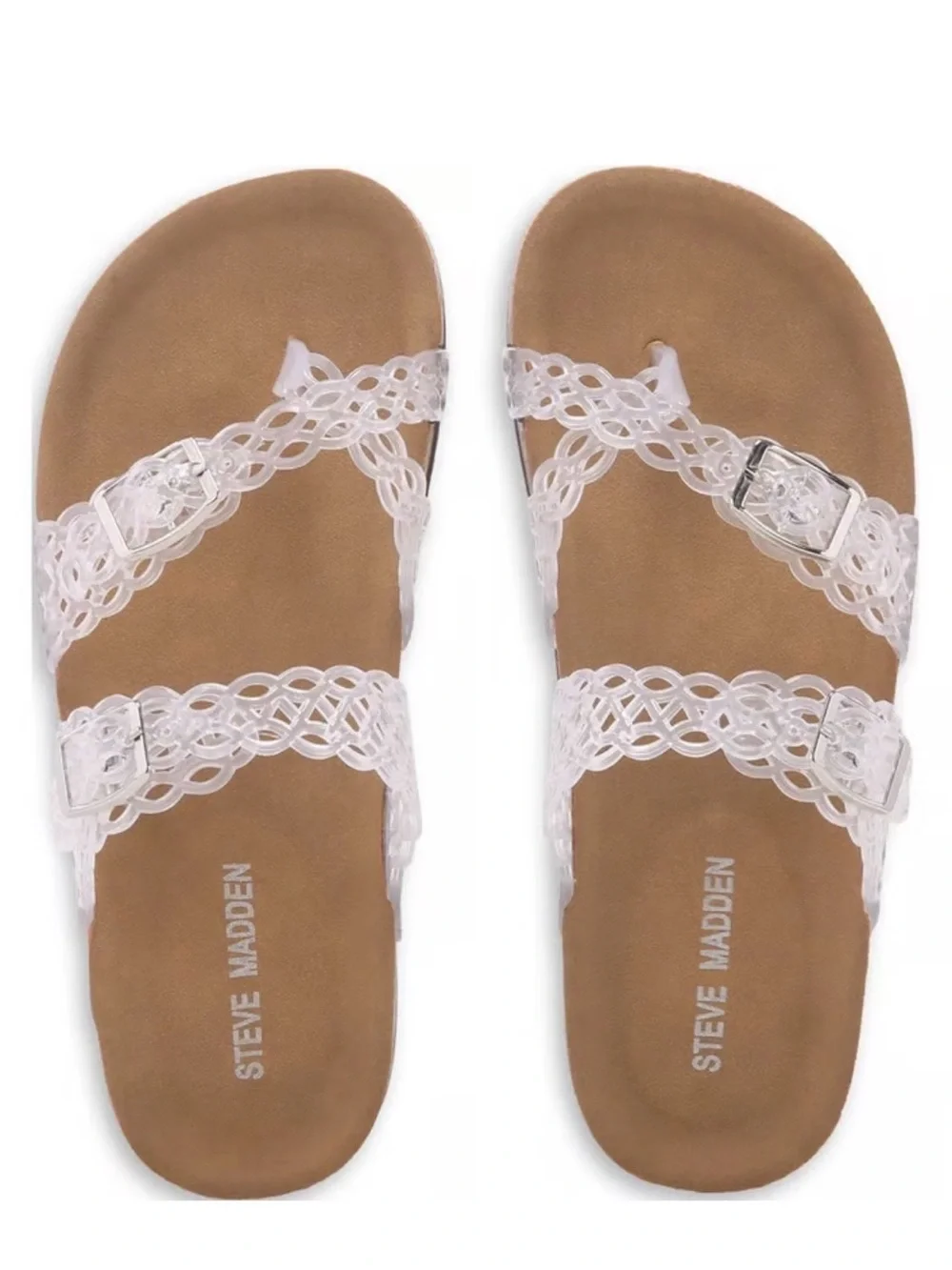*new* Steve Madden Clear Braided Strap Cork-Style Footbed Sandals